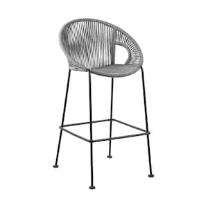 39 in. Gray Low Back Metal Frame Bar stool with Rope Seat