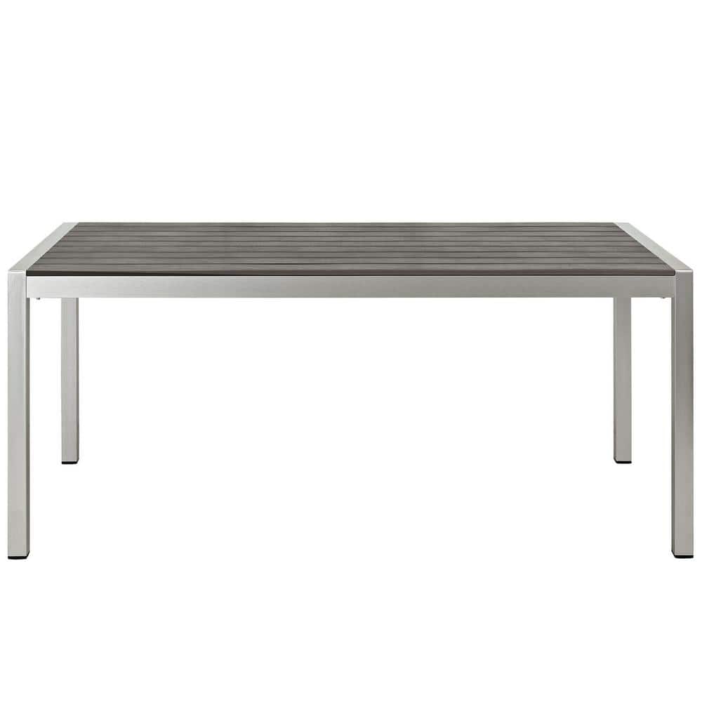 Silver Gray Aluminum and Wood Outdoor Dining Table