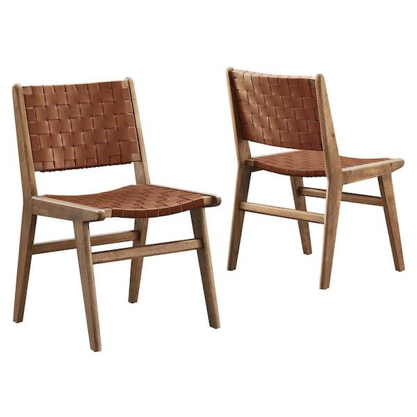 MODWAY Saorise Wood Dining Side Chair - Set of 2 in Walnut Brown