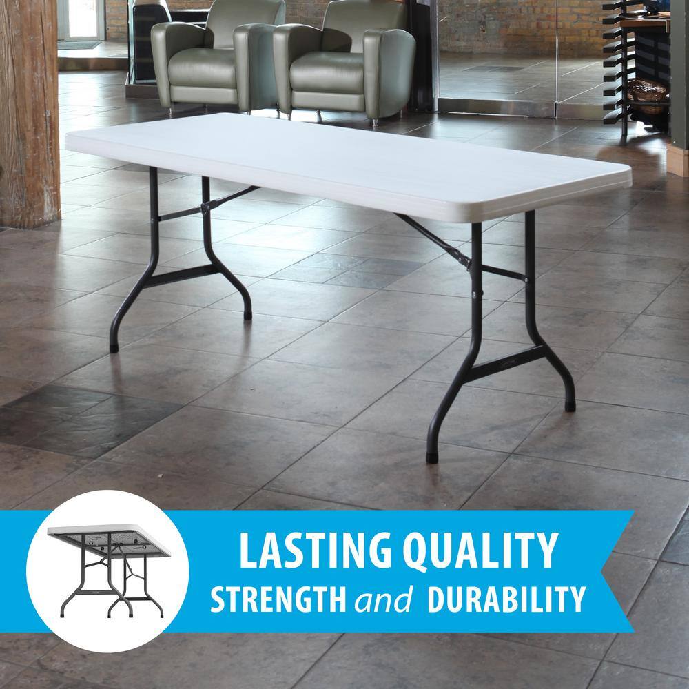 6-Foot White Granite Rectangular Folding Table with Steel Frame