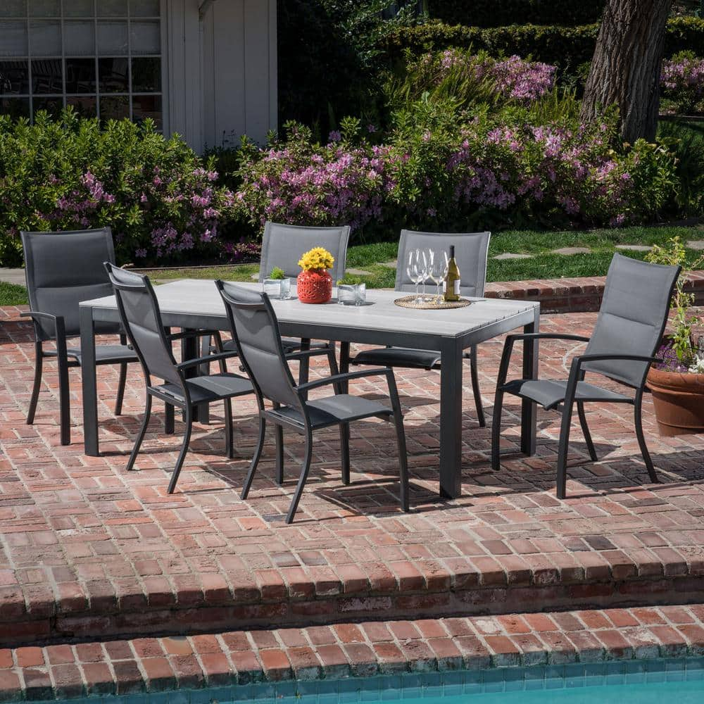 Hanover Tucson 7-Piece Aluminum Outdoor Dining Set with 6-Padded Sling ...