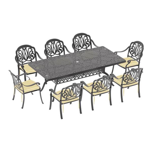 Willit Elizabeth Black 9-Piece Cast Aluminum Outdoor Dining Set with ...