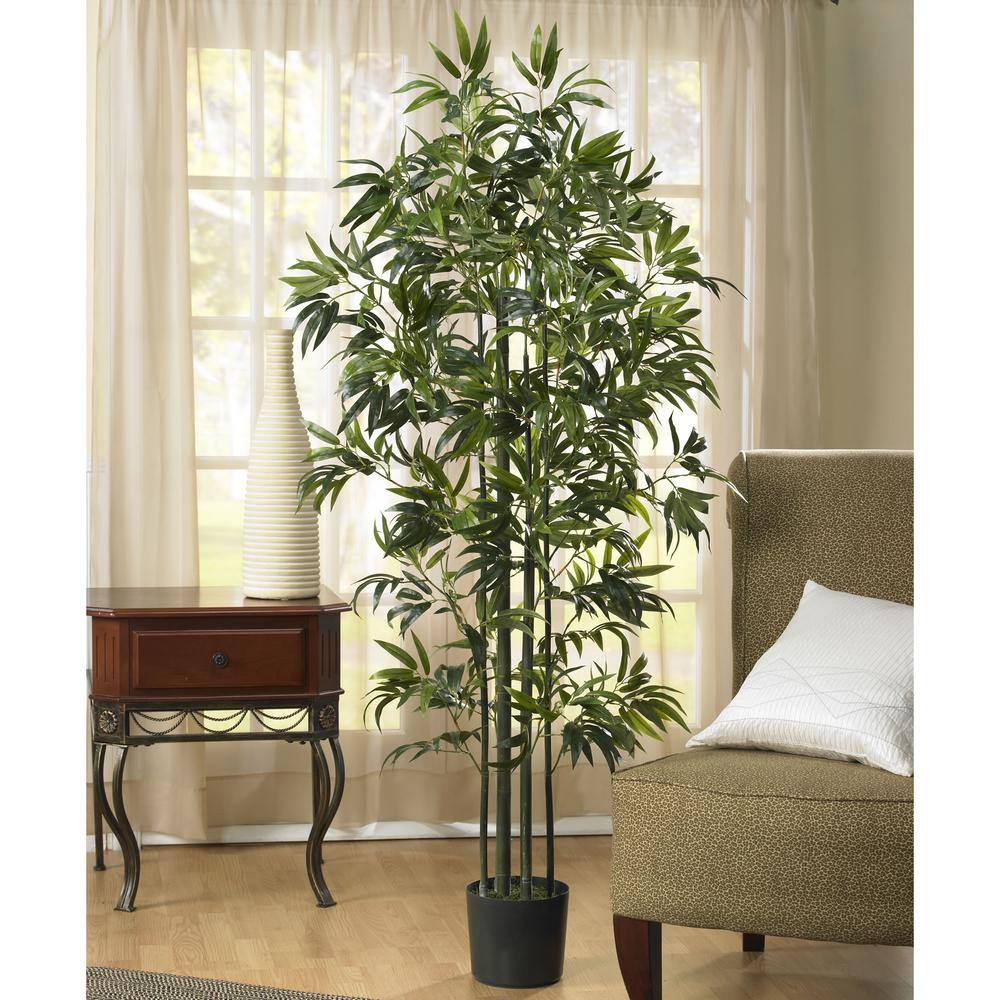 Tall Green Silk and Plastic Bamboo Floor Plant in Pot