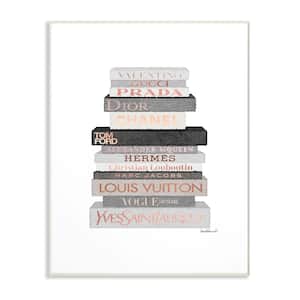 12.5 in. x 18.5 in. "Neutral Grey and Rose Gold Fashion Bookstack" by Amanda Greenwood Wood Wall Art