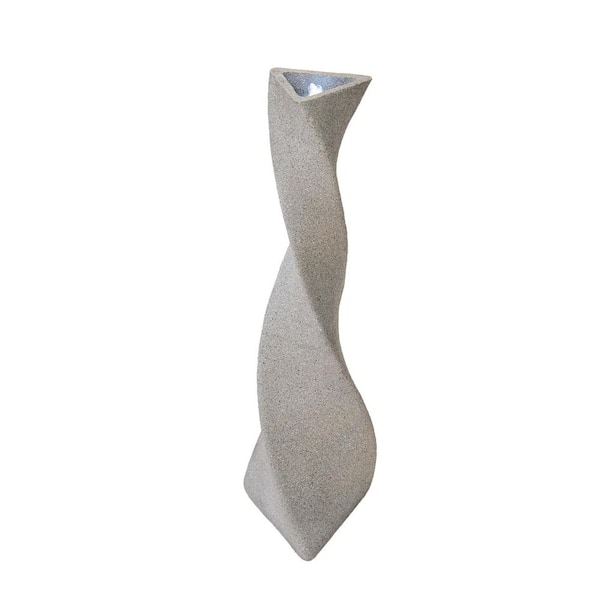 XBRAND Water Fountain Modern Twisted Pillar Freestanding Outdoor Garden 39 in. Tall Sculptural Resin Fiberglass with LED Light
