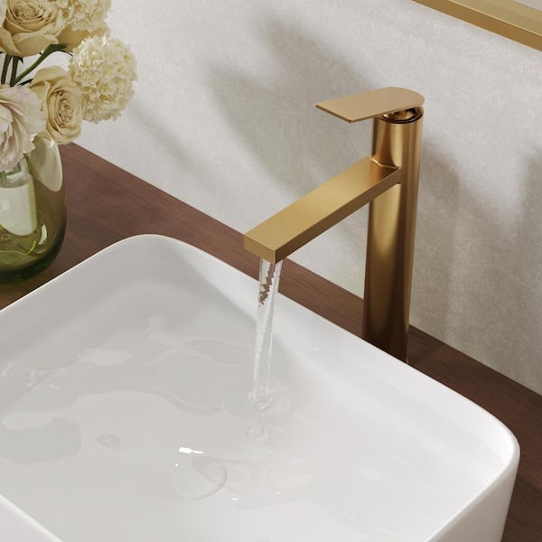 Single Handle Single Hole Bathroom Faucet with Valve in Brushed Gold (1-Pack)