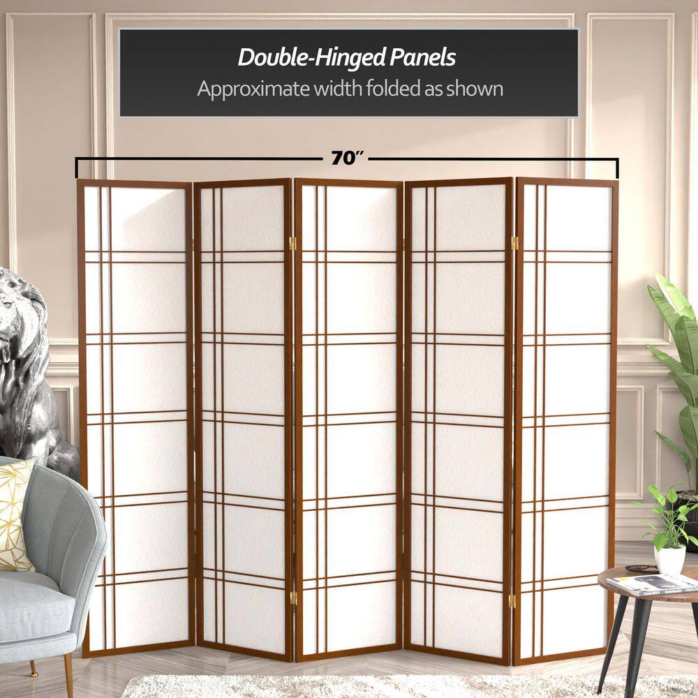 6 ft. Tall Walnut Shoji Screen with Double Cross Design