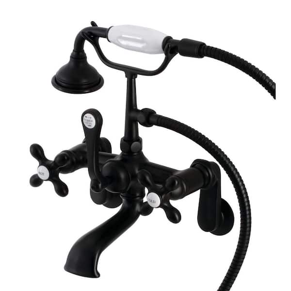 Kingston Brass Aqua Vintage 2-Handle Wall-Mount Clawfoot Tub Faucets with Hand Shower in Matte Black
