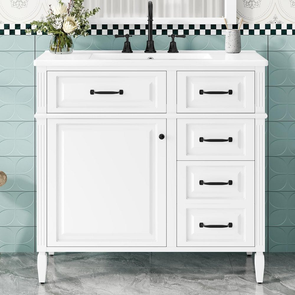 Ziyudura 36 in. Single Sink Freestanding White Bath Vanity with