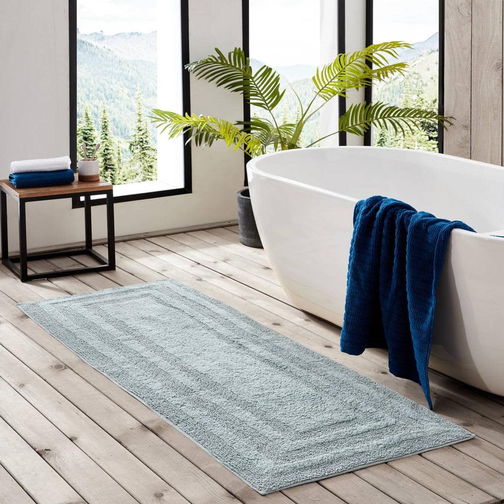 Logan Green Plush Cotton 60" x 22" Bathroom Runner Rug