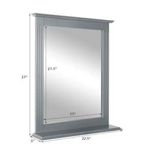 22.5 in. W x 27 in. H Rectangular MDF Framed Wall Bathroom Vanity Mirror in Gray with Bottom Shelf