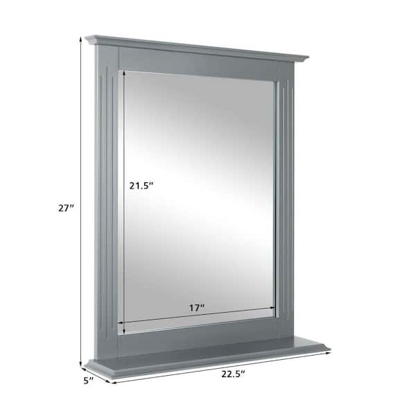 22.5 in. W x 27 in. H Rectangular MDF Framed Wall Bathroom Vanity Mirror in Gray with Bottom Shelf