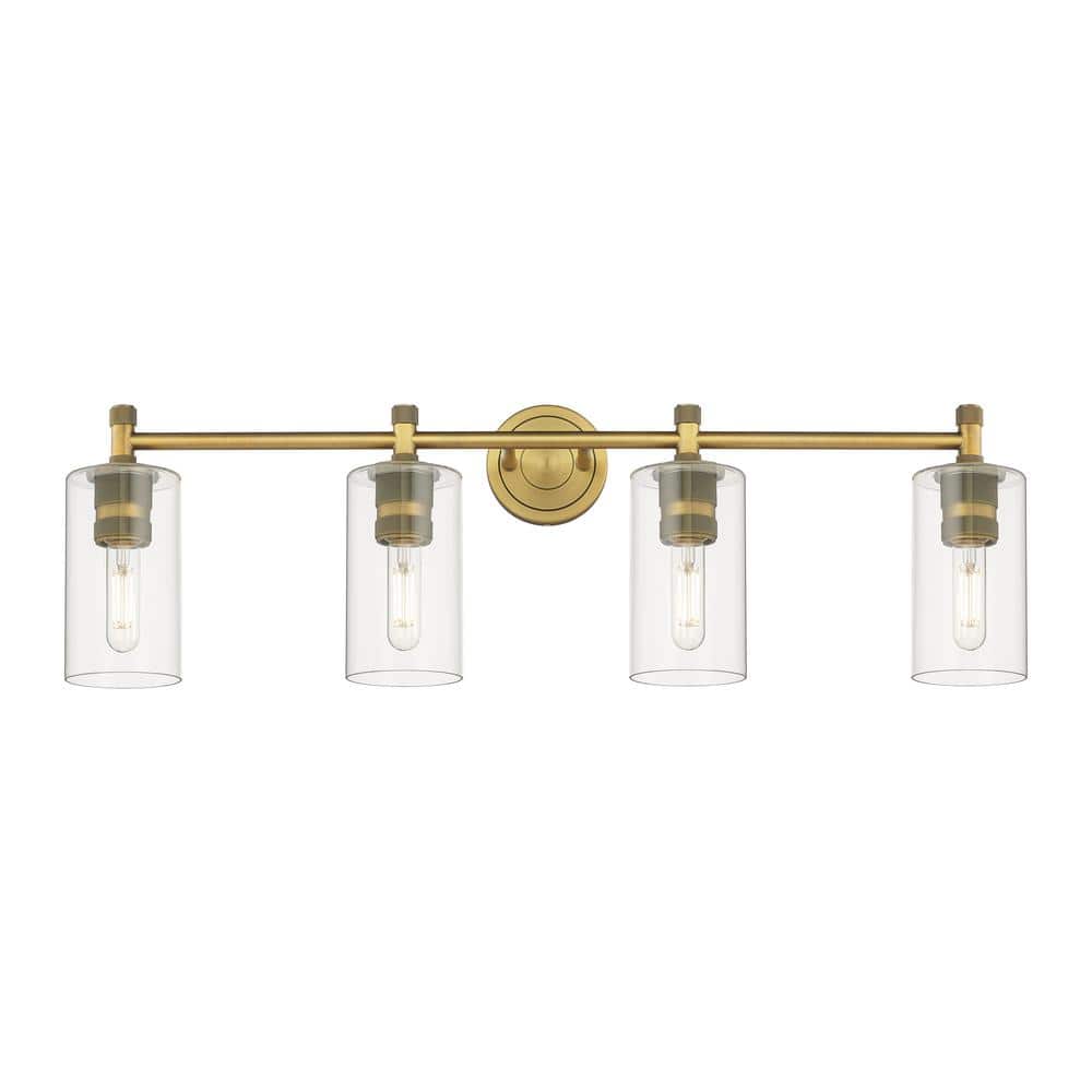 Crown Point 33.88 in. 4-Light Brushed Brass Vanity Light with Glass Shade price history on PriceWatchPro