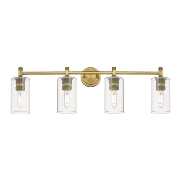 Crown Point 33.88 in. 4-Light Brushed Brass Vanity Light with Glass Shade