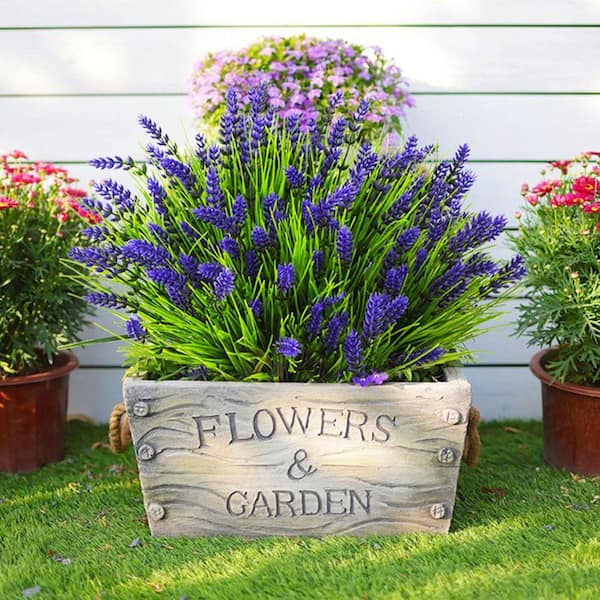 Unbranded Outdoor Artificial Lavender Flowers 14 in. Purple Fake Plants UV  Resistant Shrubs for Porch Garden Yard Decor 22-Piece PH0249B049