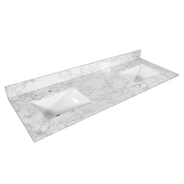Dimakai 61 in. W x 22 in. D Marble Bathroom Vanity Top in Carrara White with Single Sinks and Single Faucet Hole with Backsplash