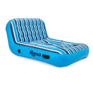 Blue Heavy-Duty Ultra Comfort Fabric Inflatable 2-Person Pool Float Recliner Lounger