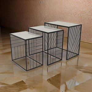 21.75 in. Gold Rectangular Faux Tile Plant Stand with 1-Tier (Set of 3)