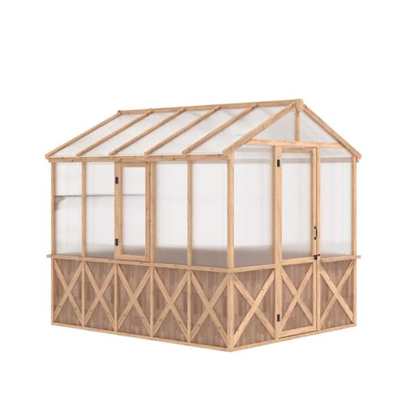 Unbranded 9 ft. x 8.5 ft. Spruce Wooden Outdoor Greenhouse with Cold Weather & UV Protection, Polycarbonate Walk-in Greenhouse Kit
