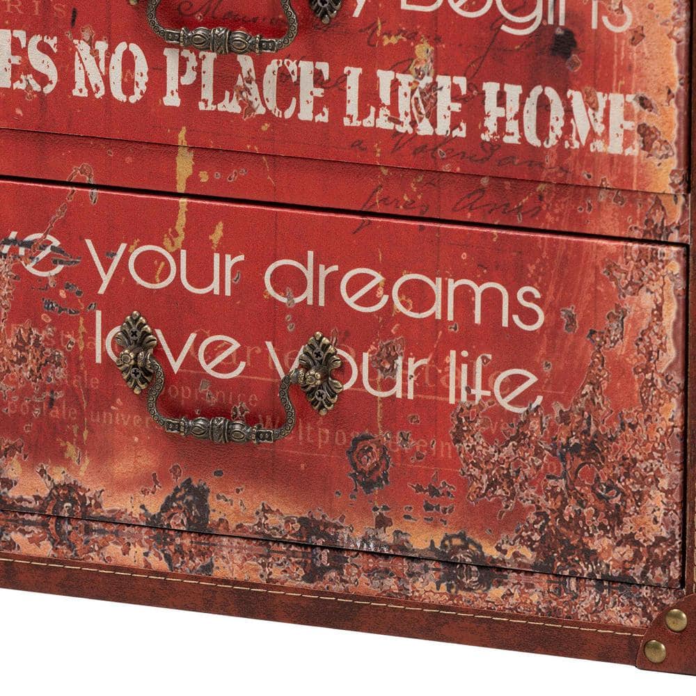Baxton Studio Lorand Faux Leather and Wood 3 Drawer Storage Trunk Red