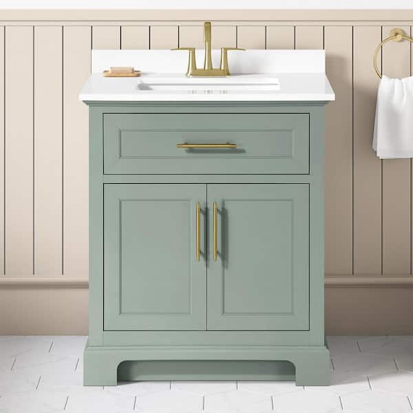 Doveton 30 in. Single Sink Sage Green Bath Vanity with White Engineered Stone Top (Assembled)