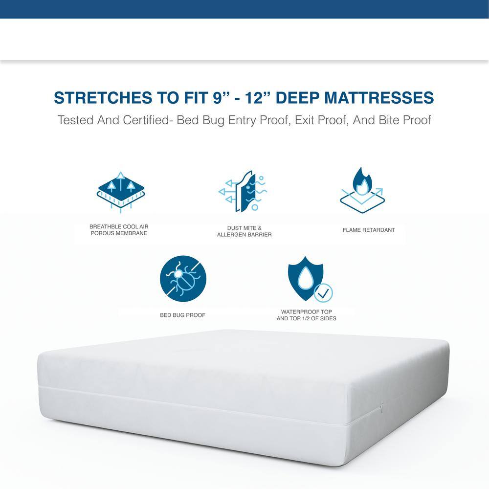 Full Size White Waterproof Zippered Mattress Protector