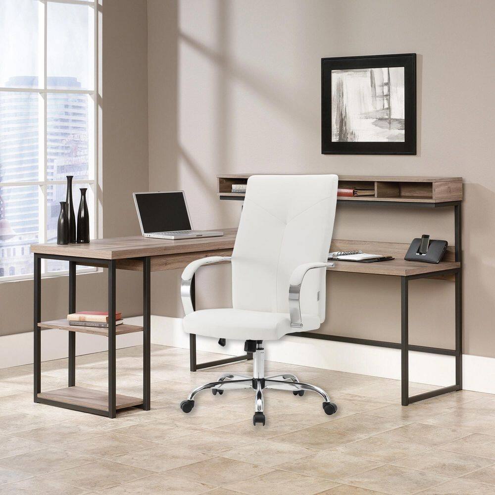 White High-Back Leather Executive Swivel Office Chair