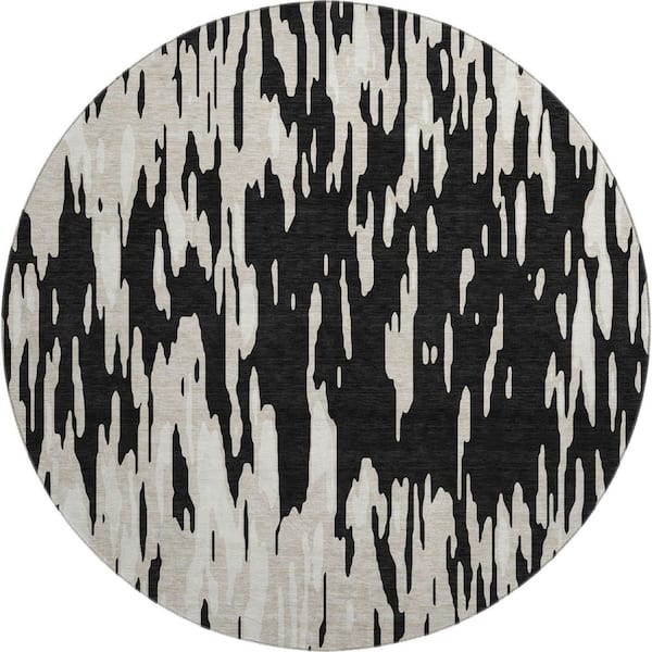 Addison Rugs Mayfield Premium Machine Washable Abstract AMF945 Black 8 ft. x 8 ft. Round Rug