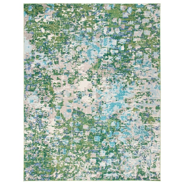 SAFAVIEH Madison Green/Turquoise 10 ft. x 14 ft. Geometric Abstract Area Rug