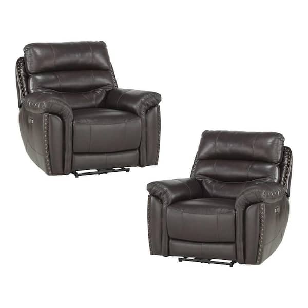 EVERGLADE HOME Moapa Brown Faux leather Upholstery Power Reclining Chair (Set of 2)