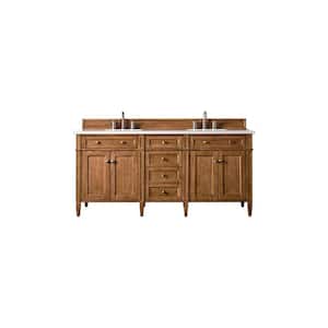 Brittany 72.0 in. W x 23.5 in. D x 34 in. H Bathroom Vanity in Saddle Brown with White Zeus Quartz Top