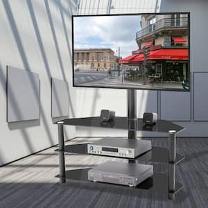 43.3 in. W Black Tempered Glass TV Stand Fits TV's up to 65 in. with Shelves