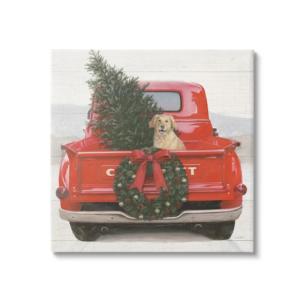 Stupell Industries Festive Dog in Truck by James Wiens 1-Piece Unframed Graphic Print Travel Poster Art Print 24 in. x 24 in.
