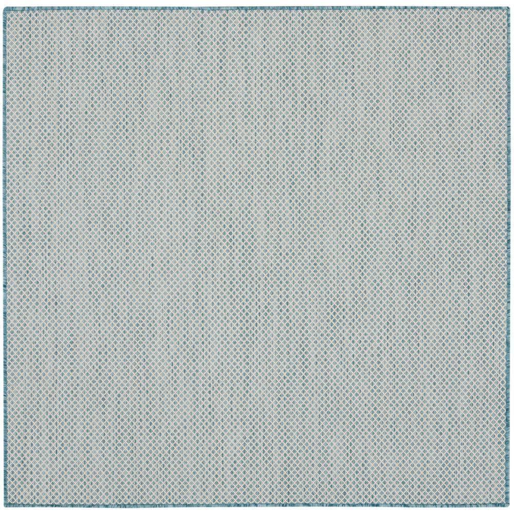 Nourison Courtyard Ivory/Aqua 4 ft. x 4 ft. Square Solid Geometric ...