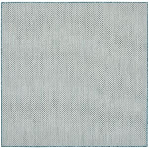 Courtyard Ivory/Aqua 4 ft. x 4 ft. Square Solid Geometric Contemporary Indoor/Outdoor Area Rug