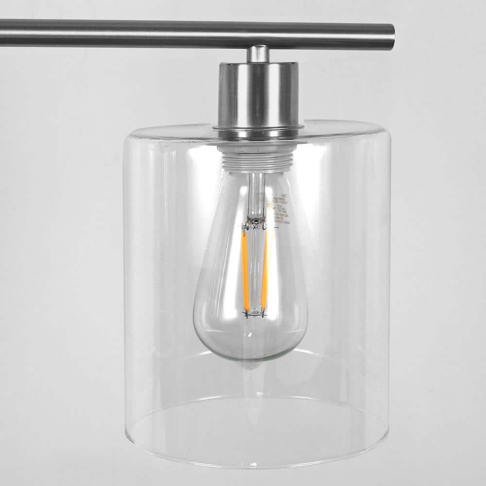 Brushed Nickel 3-Light Linear Island Pendant with Clear Glass Shades