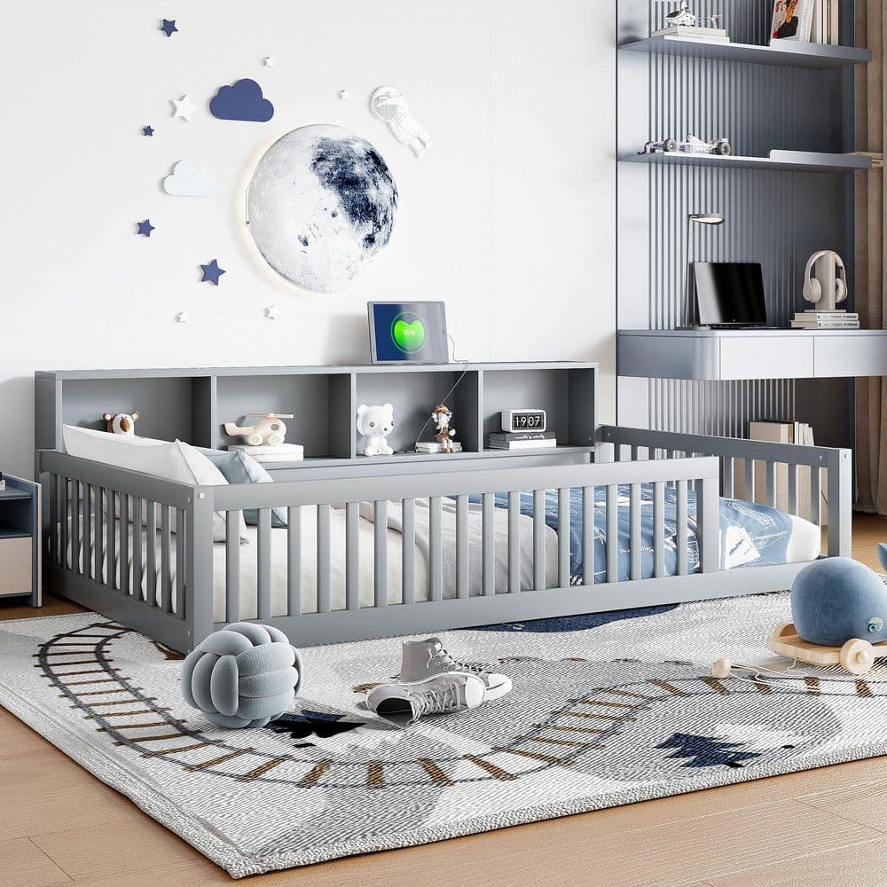 Gray Twin XL Daybed with Storage Cabinets and USB Ports