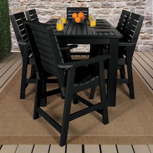 Weatherly Black 7-Piece Recycled Plastic Rectangular Outdoor Balcony Height Dining Set