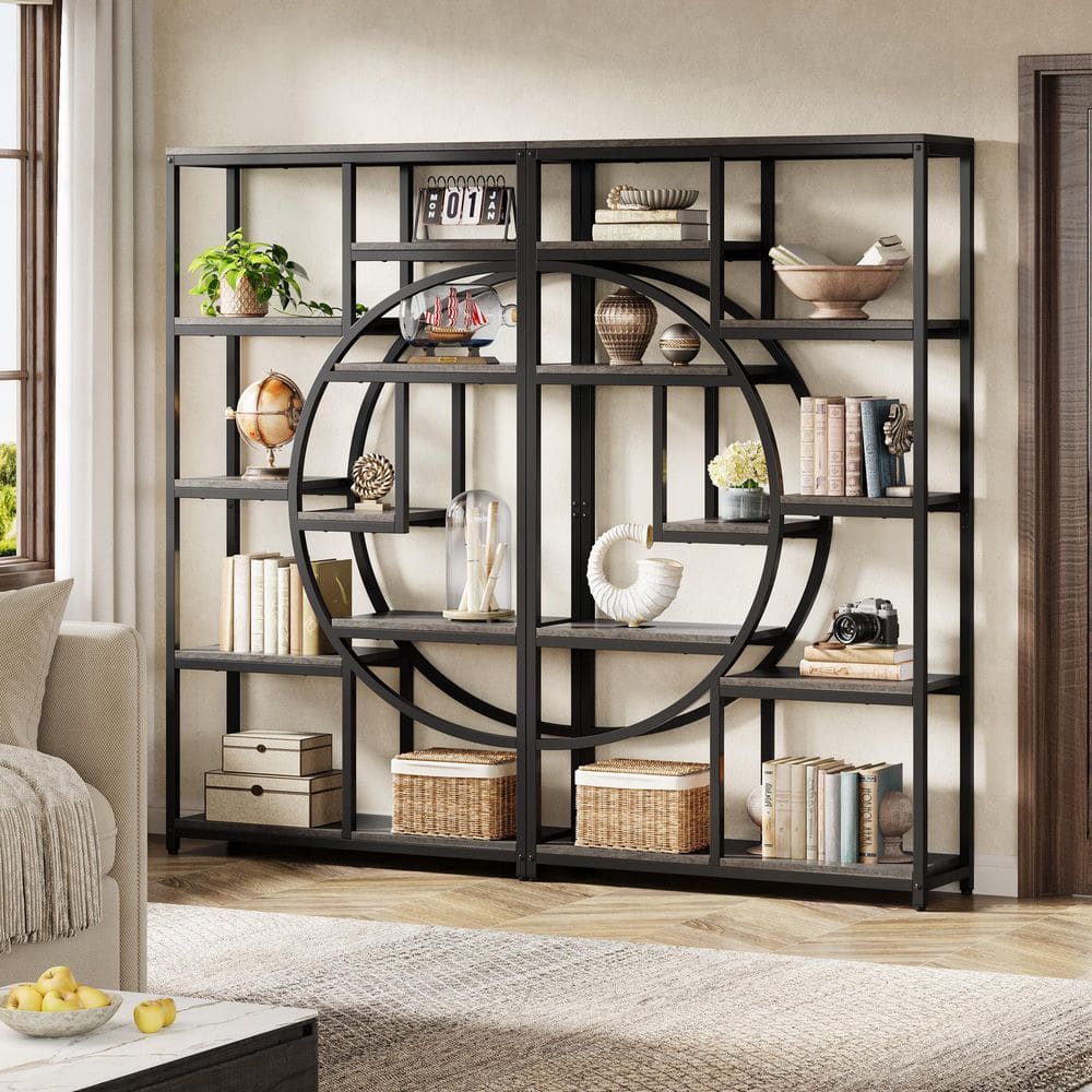 BYBLIGHT Industrial 68.89 in. Tall Black Wood 9-Shelf Etagere
