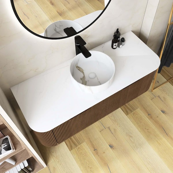 Yingze 48 in. Wall Mounted Single Sink Dark Walnut Bath Vanity