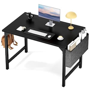 40 in. Rectangular Black Computer Desk Home Office Writing Desk with Storage Bag, Hook