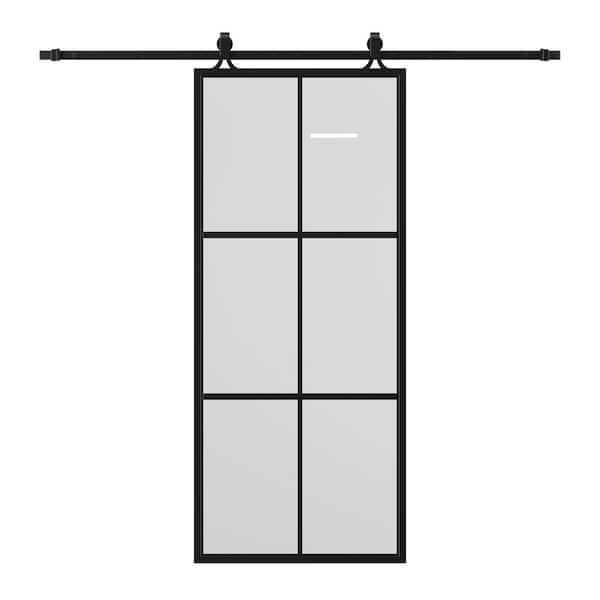 ARK DESIGN 36 in. x 84 in. 6 Lite Clear Glass Black Finished Solid Core ...