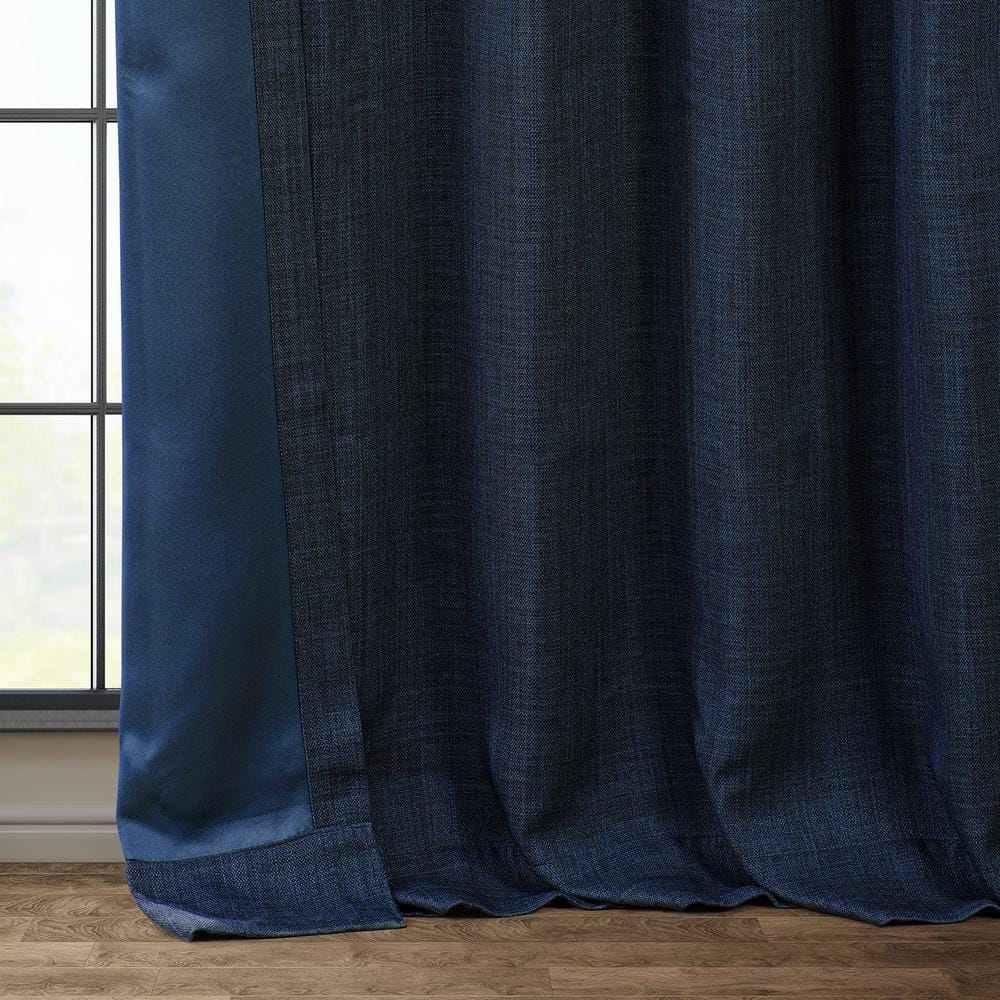 Indigo Faux Linen 108" Blackout Curtain Panel