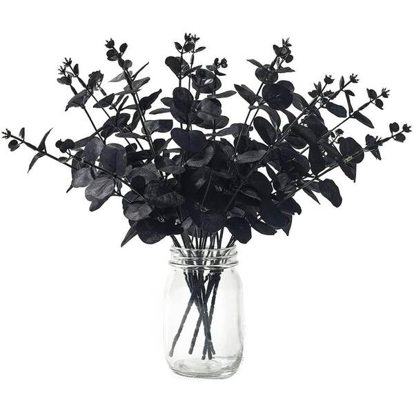 XOYTN Eucalipto Artificiale Nero Per Halloween - 36 Rami Di Pianta Finta Decorativa - Atmosfera Tenebrosa Per Festa E Giardino - 4