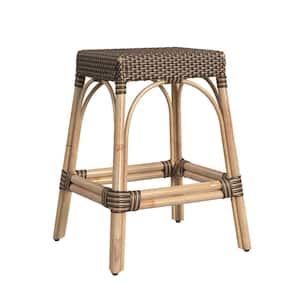 Robias 24.5 in. Brown and Tan Dot Backless Rectangular Rattan Counter Stool (Qty 1)