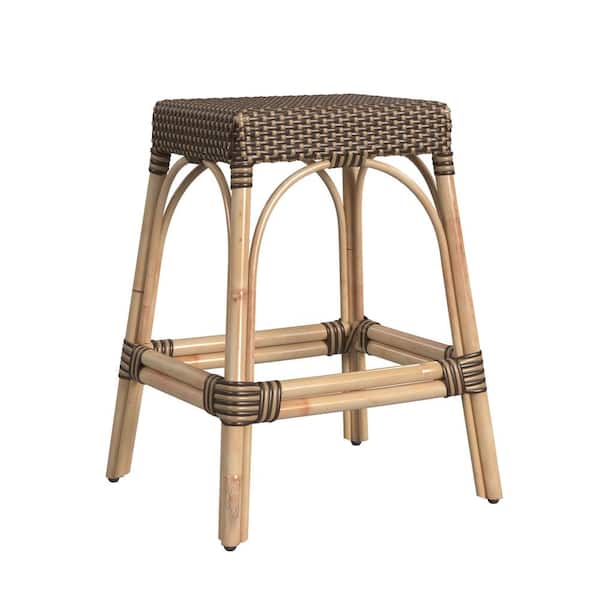Butler Specialty Company Robias 24.5 in. Brown and Tan Dot Backless Rectangular Rattan Counter Stool (Qty 1)