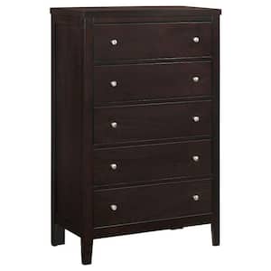 15.25 in. Cappuccino Brown and Silver 5-Drawer Wooden Dresser Chest of Drawers