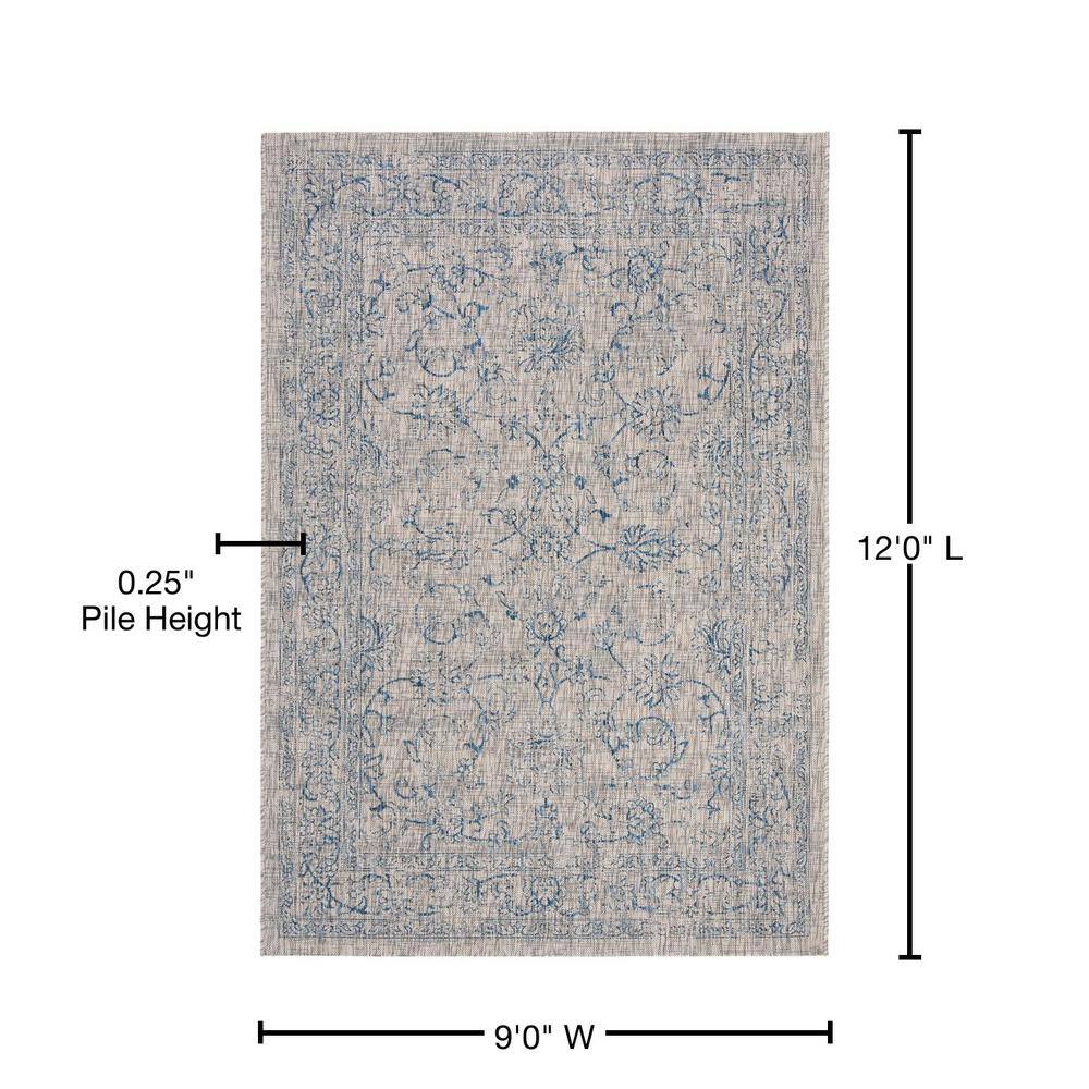 Gray/Navy 9' x 12' Stain-Resistant Synthetic Rectangular Rug