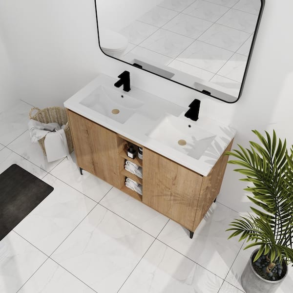 Xspracer Victoria 48 in. W x 18 in. D x 35 in. H Freestanding Modern Design Double Sink Bath Vanity with Top and Cabinet in Wood