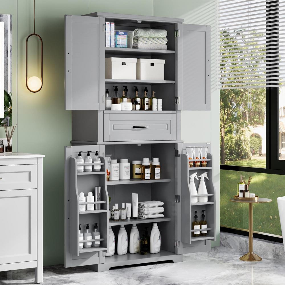 Tenleaf 6-Shelf Gray Wood Kitchen Pantry Organizer Bathroom Storage ...